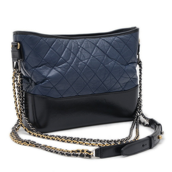 Chanel Gabrielle de Hobo Shoulder Bag Navy Blue Leather - Picture 2 of 6